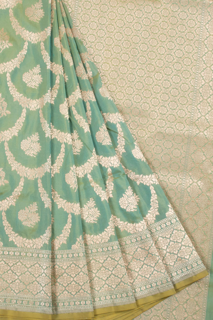 Handloom Banarasi Katrua Katan Silk Saree with allover Floral Design and Floral Border