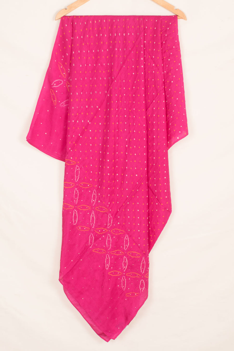 Handcrafted Bandhani Mulberry Silk Dupatta with Mukaish Embroidery
