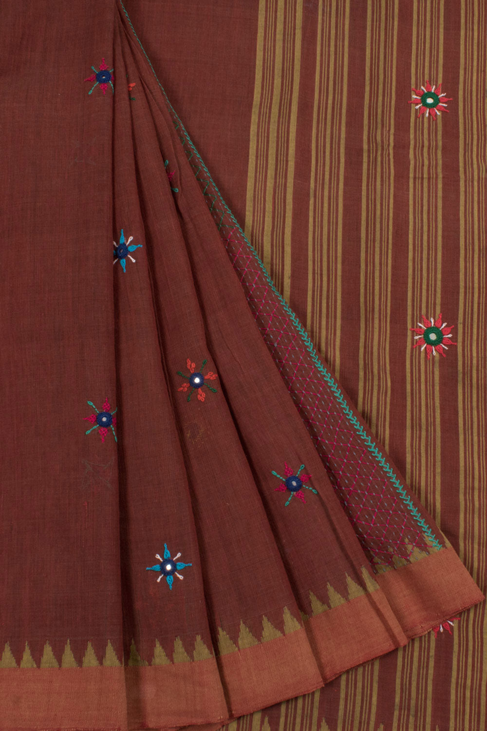 Handloom Natural Dye Khadi Cotton Saree with Lambani Embroidery and Mirror Work