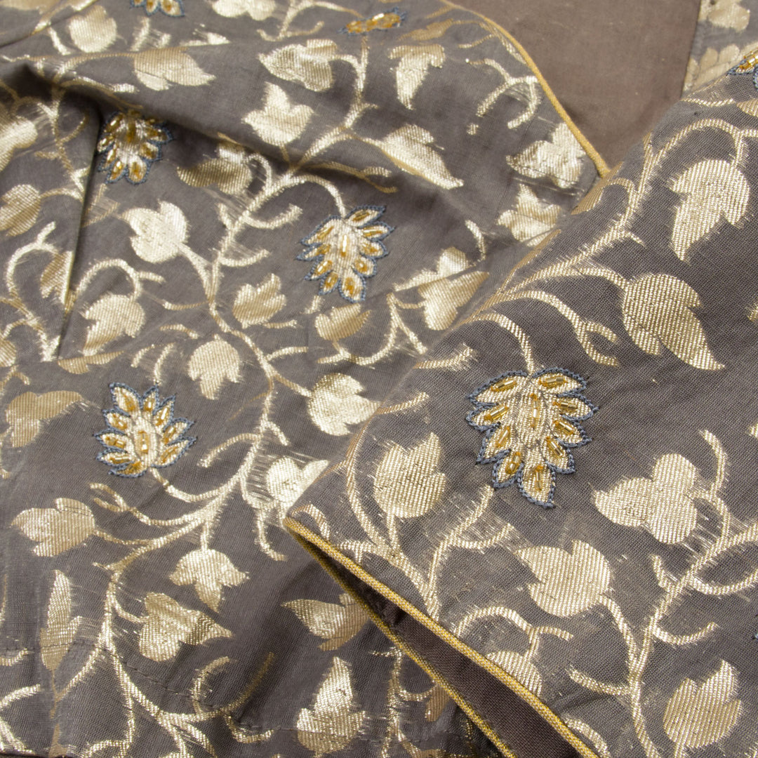 Grey Aari Embroidered Banarasi Silk Cotton Blouse 10062279
