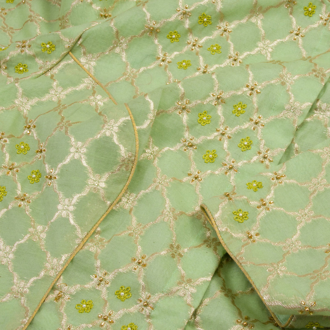 Green Aari  Embroidered  Banarasi Silk Cotton Blouse 10062280