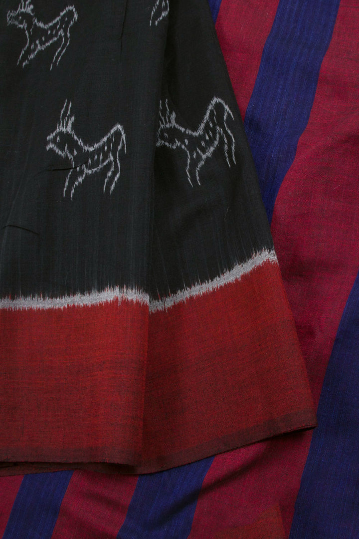 Black Handloom Odisha Ikat Cotton Saree 10060314