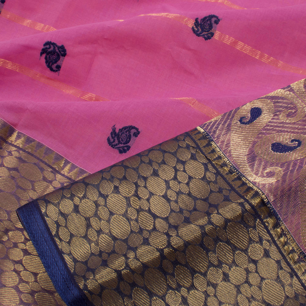 Handloom Bengal Cotton Saree with Zari Stripes Design and Paisley Motifs 