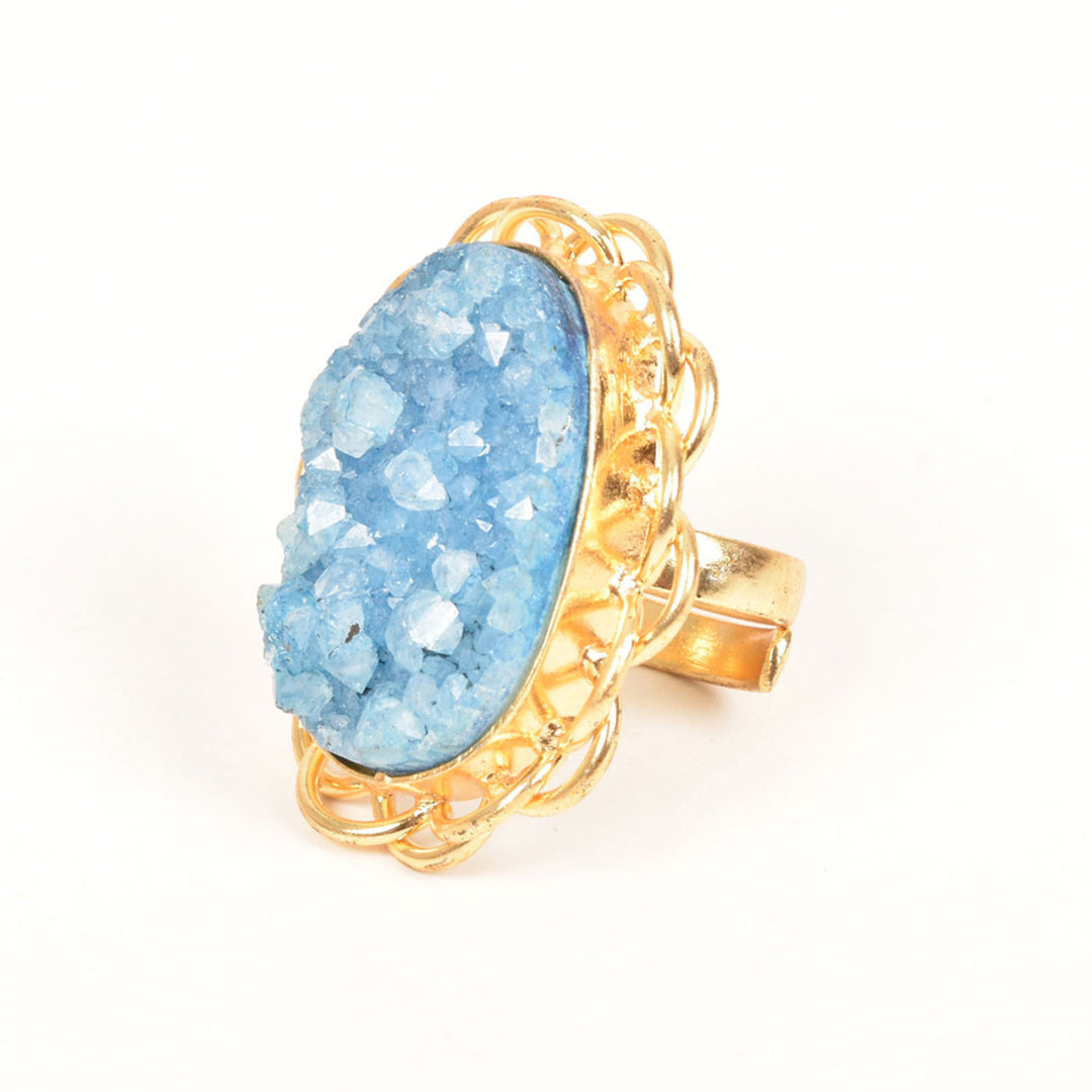 Handcrafted Alloy Metal and Druzy Ring 10022157