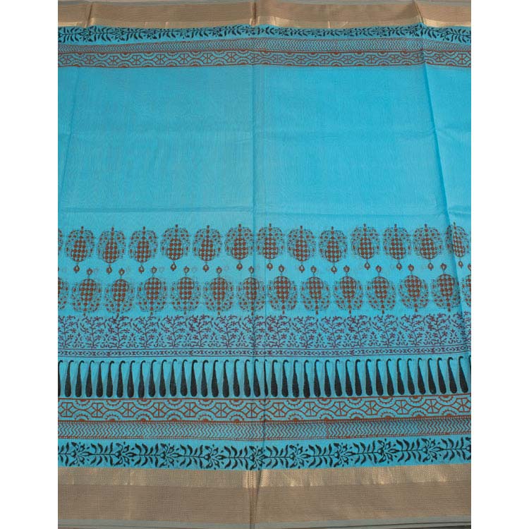 Hand Block Printed Maheshwari Silk Cotton Saree 10035661