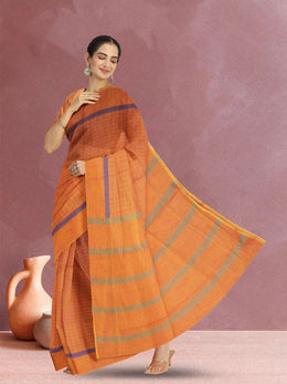 Orange Handloom Kanchi Cotton Saree 10071859