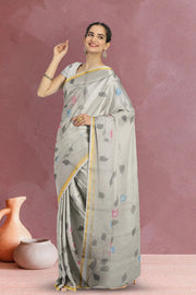 Grey Hand Painted Organza Saree 10066787