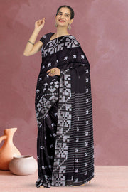 Black Jamdani Style Bengal Cotton Saree with Blouse 10070863
