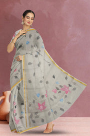 Grey Hand Painted Organza Saree 10066787