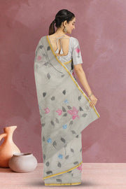Grey Hand Painted Organza Saree 10066787