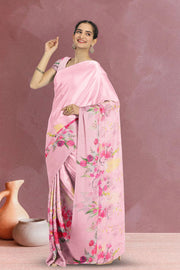 Pink Floral Printed Linen Saree 10074022