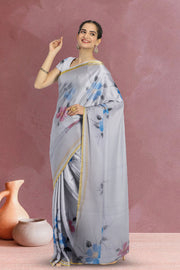 Blue Hand Painted Organza Saree 10065945