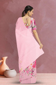 Pink Floral Printed Linen Saree 10074022