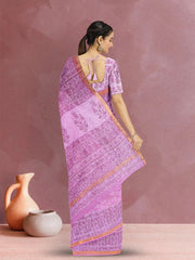 Pink Hand Block Print Kota Cotton Saree 10074165