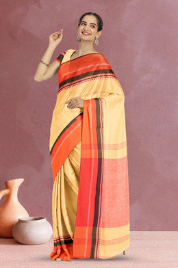 Sandal Shantipur Tant Bengal Cotton Saree 10070850