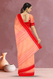 Peach Handwoven Korvai Kanchi Cotton Saree 10068549