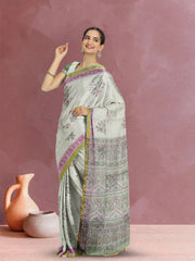 Green Hand Block Print Kota Cotton Saree 10074164