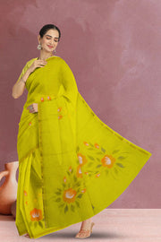 Yellow Hand Painted Organza Saree 10065944