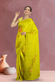 Yellow Hand Painted Organza Saree 10065944