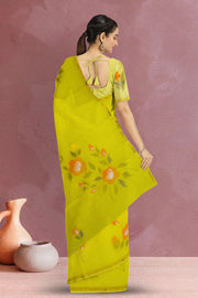 Yellow Hand Painted Organza Saree 10065944