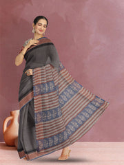 Grey Hand Block Print Kota Cotton Saree 10074163