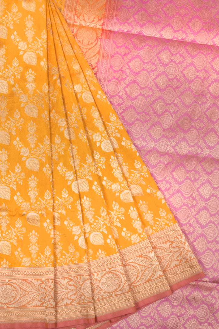 Saffron Yellow Handloom Banarasi Katan Silk Saree 10063197