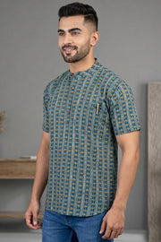Ajrakh Cotton Men's Short Kurta With Slim-Fit Design & Front Pocket 10076892