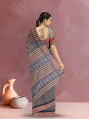 Grey Hand Block Print Kota Cotton Saree 10074163