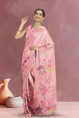 Peach Floral Printed Linen Saree  10074018