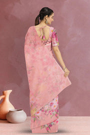 Peach Floral Printed Linen Saree  10074018