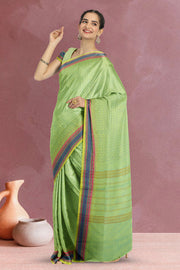 Dual Tone Green Handwoven Kanchi Cotton Saree 10069324