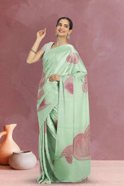 Green Hand Painted Organza Saree 10065936