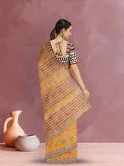 Yellow Hand Block Print Kota Cotton Saree 10074162