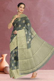 Grey Banarasi Organza Saree 10067277