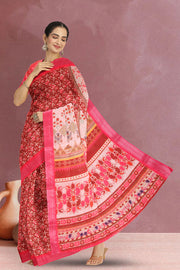 Maroon Fancy Printed Linen Saree 10068766