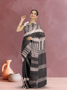 Black Hand Block Print Kota Cotton Saree 10074161