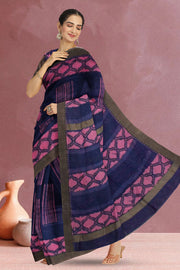 Hand Block Printed Indigo Saree 10040230