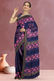 Hand Block Printed Indigo Saree 10040230