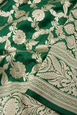 Plantation Green Handloom Banarasi Katan Silk Saree 10063199