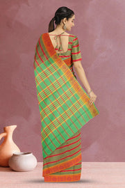 Brown Handloom Chettinad Cotton Saree Without Blouse 10065673