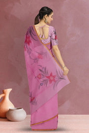 Pink Hand Painted Organza Saree 10065934