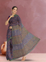 Blue Hand Block Print Kota Cotton Saree 10074160