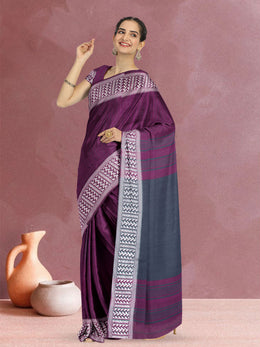 Purple Shantipur Tant Bengal Cotton Saree 10068803
