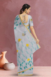 Grey Hand Painted Organza Saree 10065930