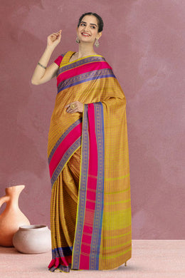 Yellow Handwoven Kanchi Cotton Saree 10068502