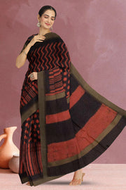 Hand Block Printed Indigo Saree 10040226