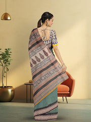 Green Hand Block Print Kota Cotton Saree 10074159