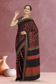 Hand Block Printed Indigo Saree 10040226