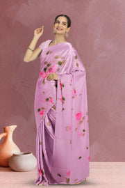 Pink Hand Painted Organza Saree 10065928