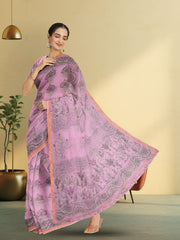 Pink Hand Block Print Kota Cotton Saree 10074158